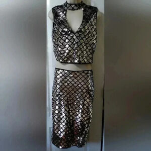 Say What Skirt Set 2-PC Top (L)+ Skirt (M) Sequins Vintage M/L